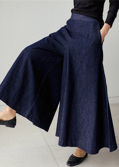 Blue Pockets Wide Leg Denim Pants Spring