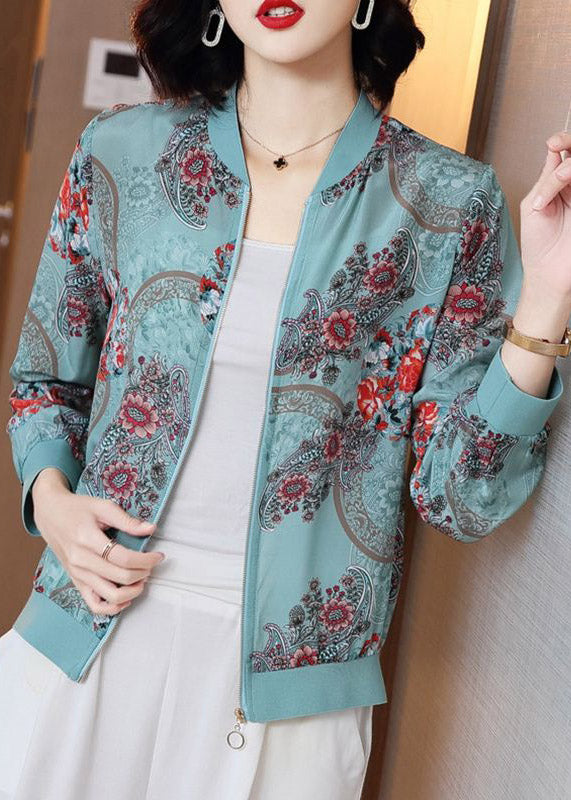 Blue Print Zippere Chiffon Sunscreen Sunscreen Coat Long Sleeve