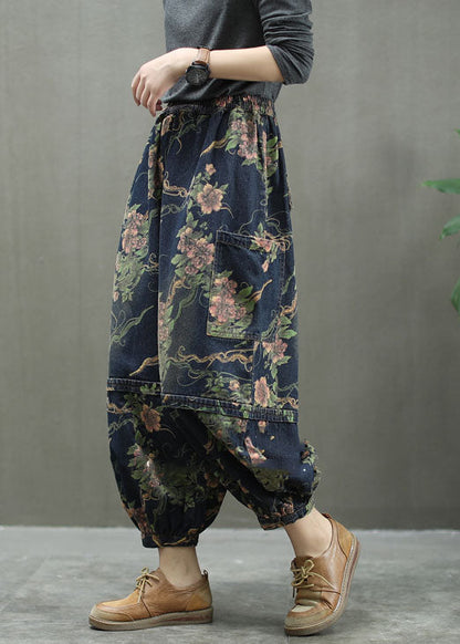 Blue Print Denim Lantern Trousers Spring