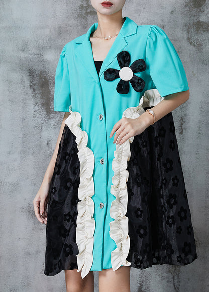 Blue Ruffled Patchwork Spandex Dress Summer