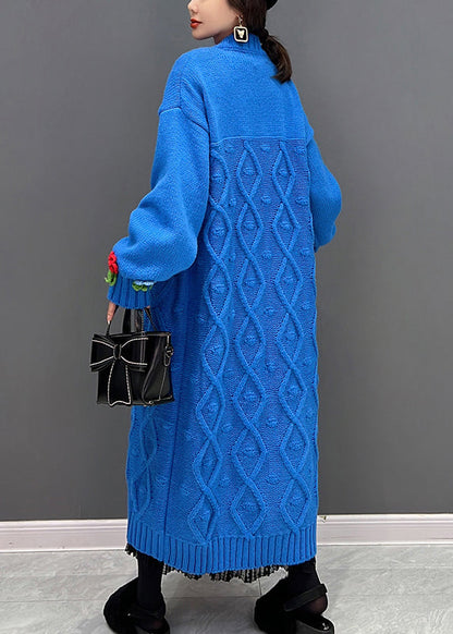 Blue V Neck Button Knit Cardigan Fall