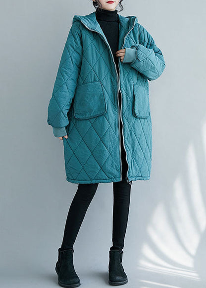 Blue Zip Up Thick Fine Cotton Filled Parka Winter