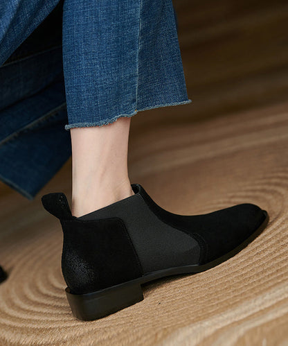 Brown Suede Splicing Boots Pointed Toe