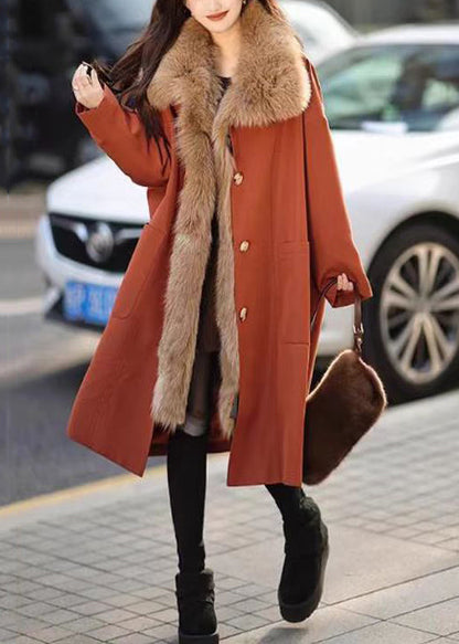 Chocolate Fur Collar Removable Warm Fleece Long Parkas Winter