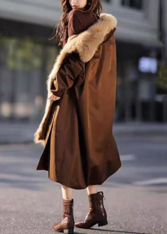 Chocolate Fur Collar Removable Warm Fleece Long Parkas Winter