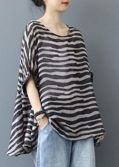 Chocolate Striped Clothes for O Neck Midi Blouse