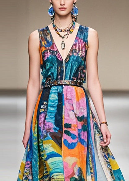 Cinched Print Exra Large Hem Chiffon Dresses Sleeveless