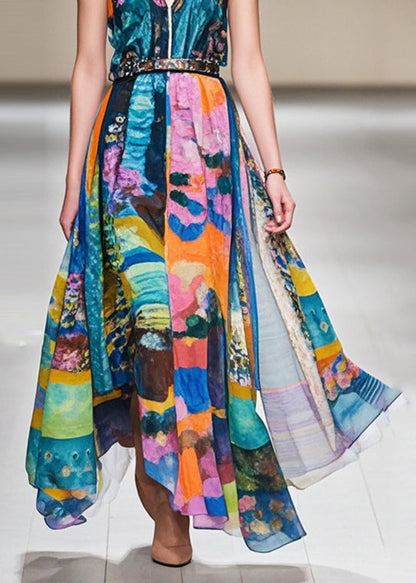 Cinched Print Exra Large Hem Chiffon Dresses Sleeveless