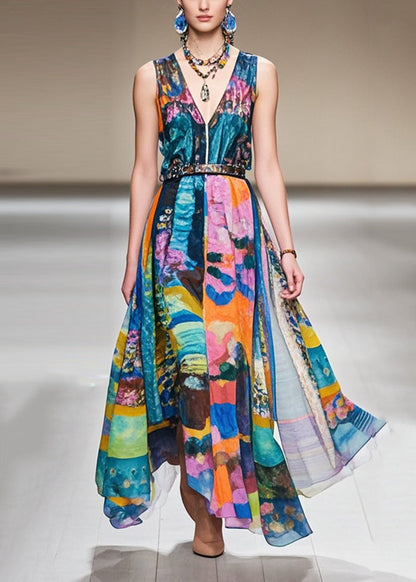 Cinched Print Exra Large Hem Chiffon Dresses Sleeveless