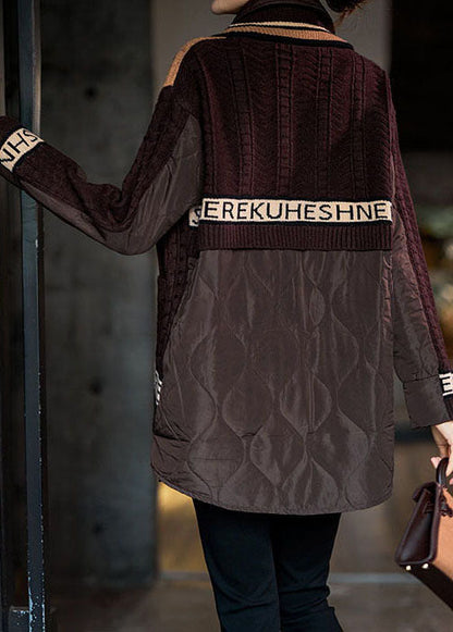 Chocolate Peter Pan Collar Knit Patchwork Fine Cotton Filled Shirt Top Winter
