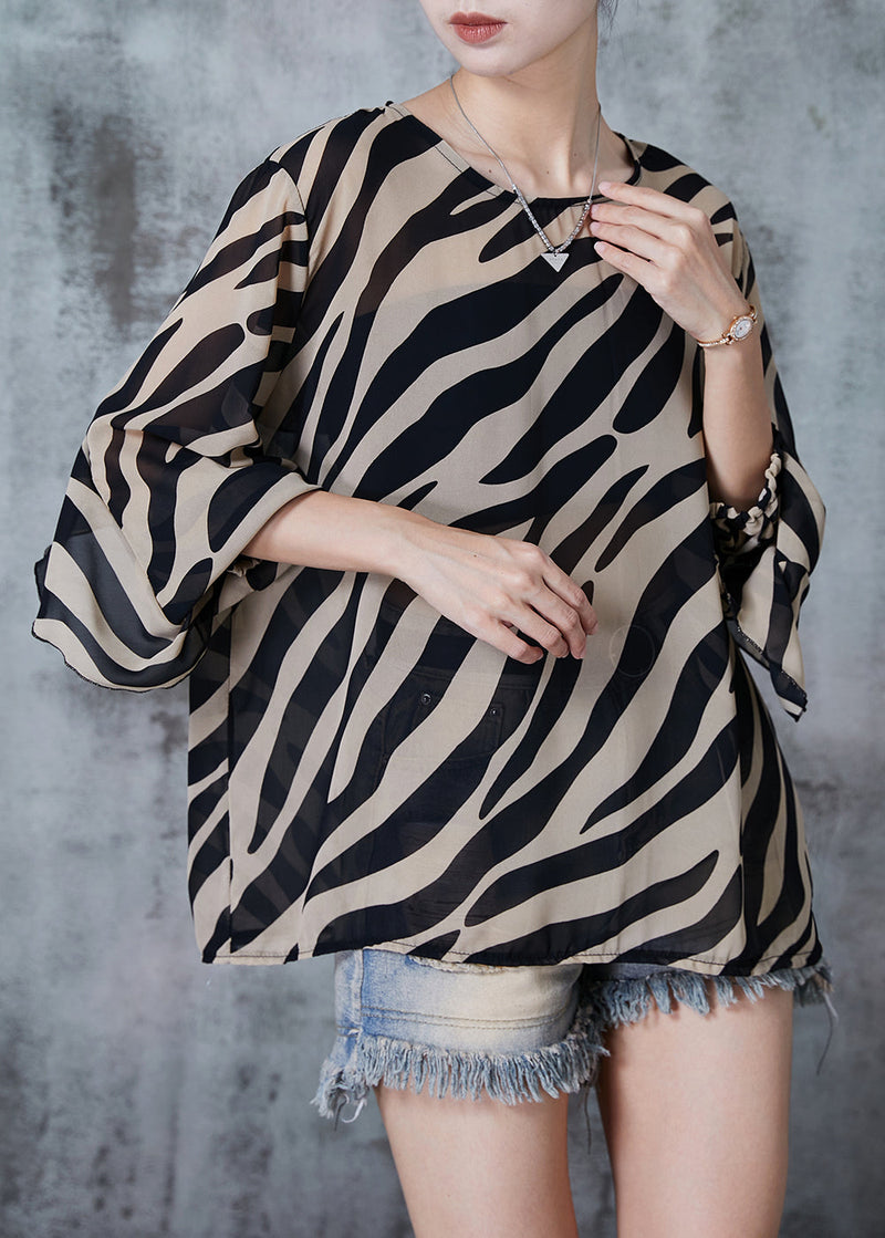Coffee Ruffles Striped Chiffon Top Spring