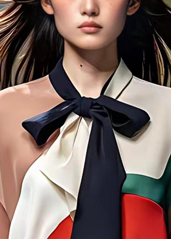 Colorblock Bow Patchwork Chiffon Tops Summer