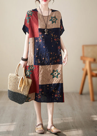 Colorblock Print Maxi Dresses Short Sleeve