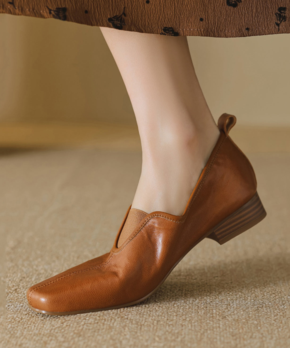Comfy Caramel Sheepskin Splicing Flat Feet Shoes