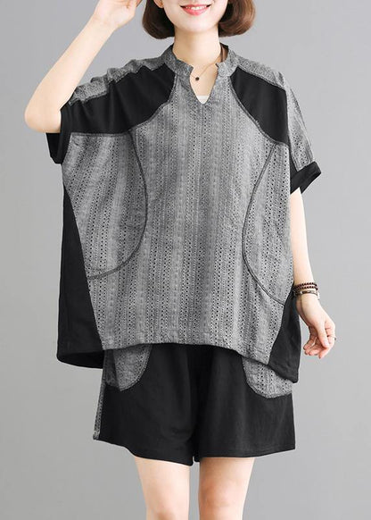 Cotton Long Shirts Spliced Cotton Linen Blouse and Shorts