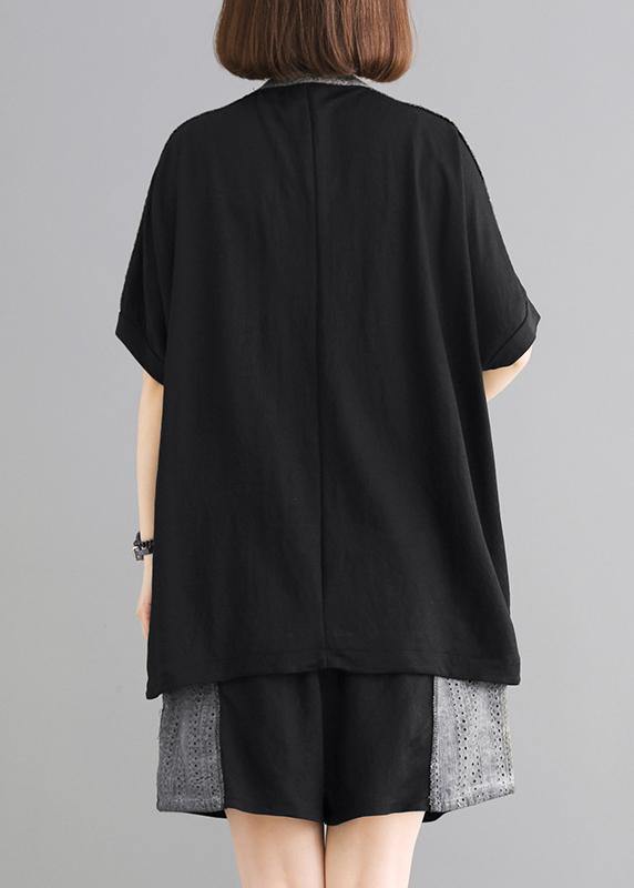 Cotton Long Shirts Spliced Cotton Linen Blouse and Shorts
