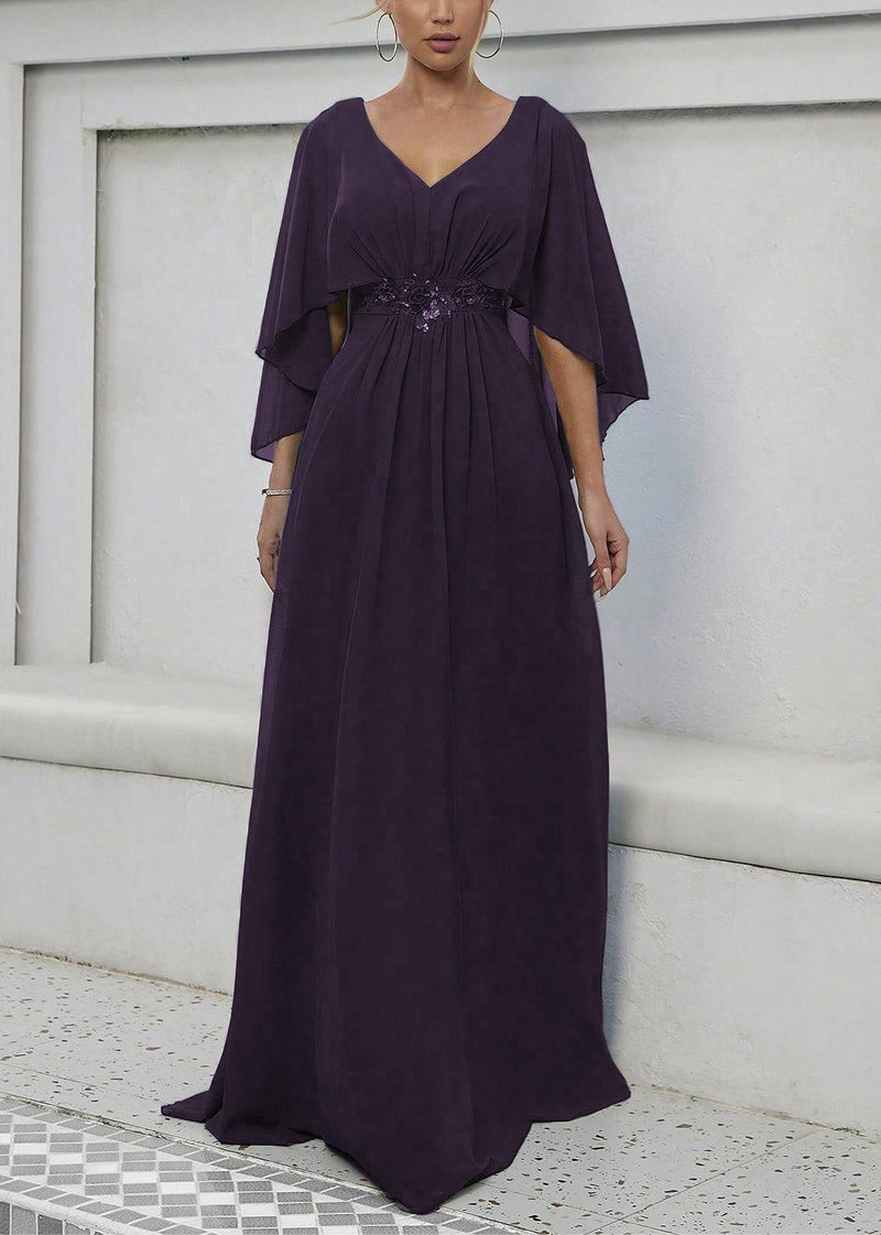 Dark Purple Sequins High Waist Maxi Dress Batwing Sleeve