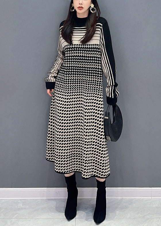 Dot Print Cozy Knit Dress Long Sleeve