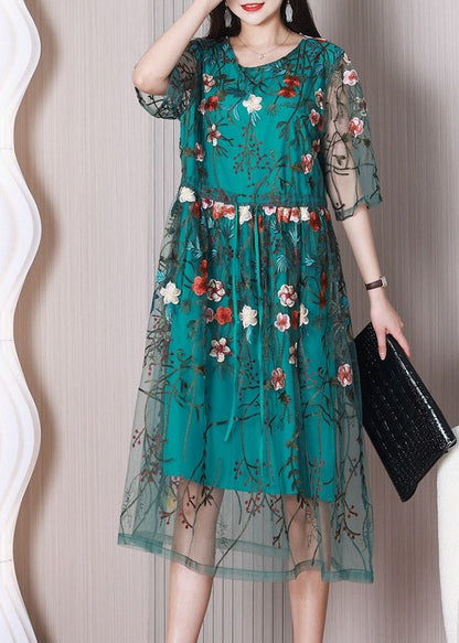 Green Embroideried Tulle Holiday Dress Summer