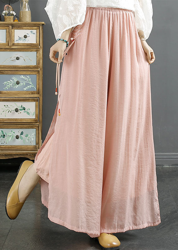 Green Embroidered Tassel Side Open Silk Wide Leg Pants Summer