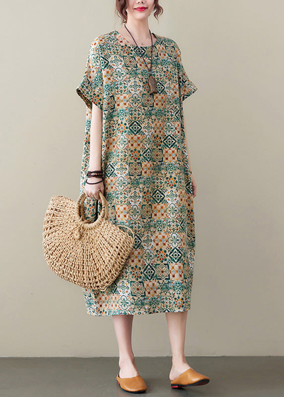 Green Print Cozy Long Dress Summer