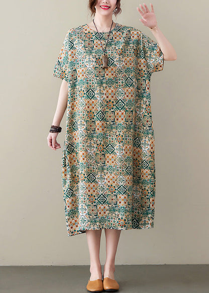 Green Print Cozy Long Dress Summer