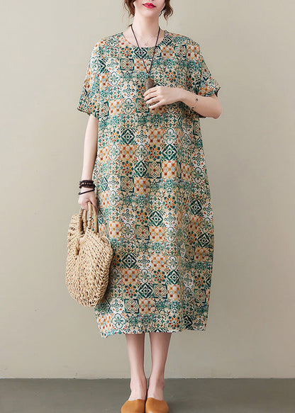 Green Print Cozy Long Dress Summer