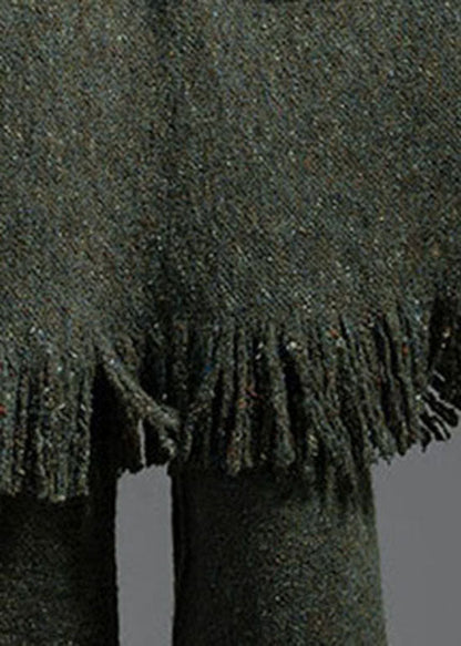 Green Tasseled Patchwork Wool Knitting Dress Winter