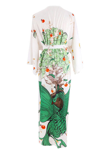 Green V Neck Print Maxi Beach Cardigans Long Sleeve