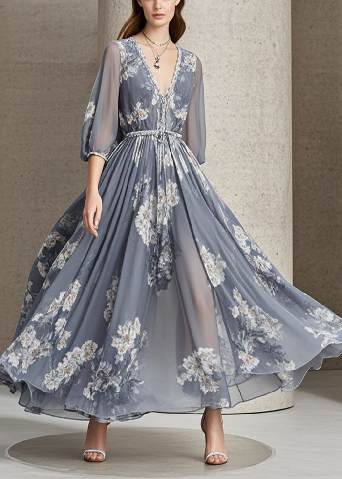 Grey Cinched Exra Large Hem Chiffon Dress Bracelet Sleeve