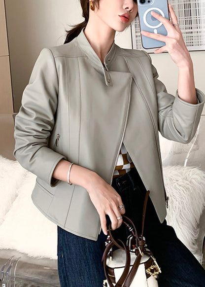 Grey O-neck Sheepskin Jackets Long Sleeve
