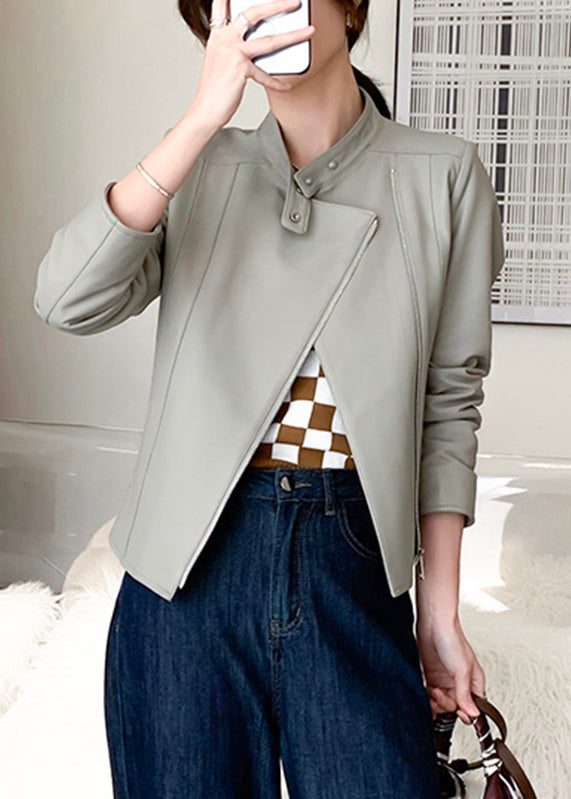 Grey O-neck Sheepskin Jackets Long Sleeve