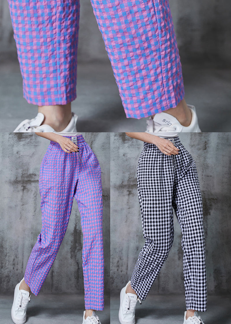 Grey Oversized Plaid Linen Pants Summer