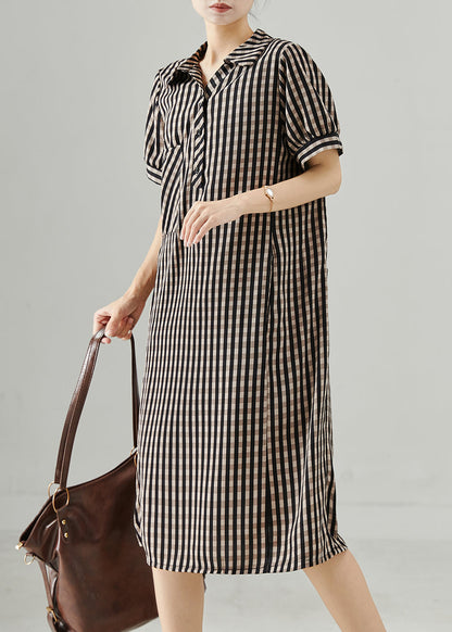Grey Peter Pan Collar Plaid Cotton Dress Summer
