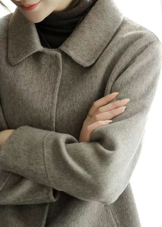 Grey Peter Pan Collar Silm Fit Woolen Coat Fall