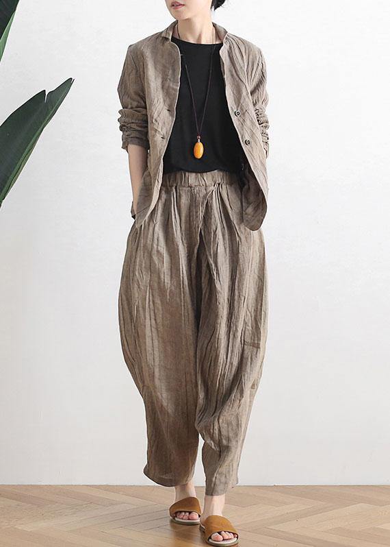 Khaki Peter Pan Collar Spring Outwear