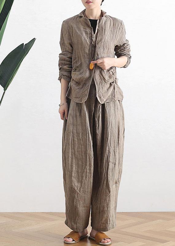 Khaki Peter Pan Collar Spring Outwear