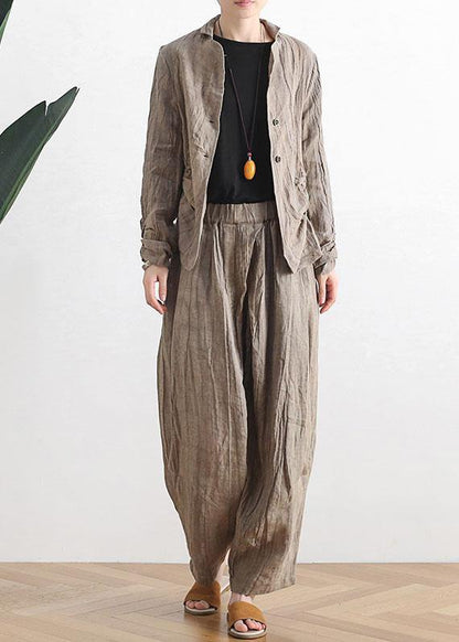 Khaki Peter Pan Collar Spring Outwear
