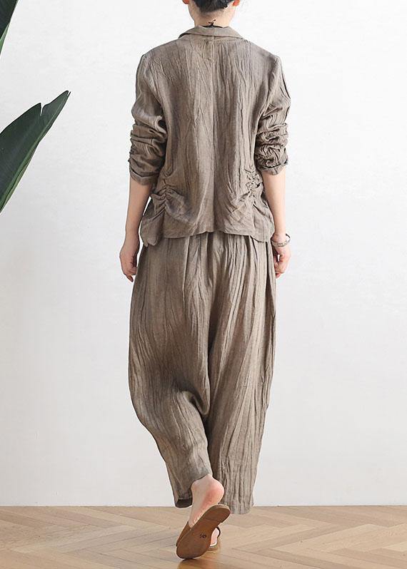 Khaki Peter Pan Collar Spring Outwear