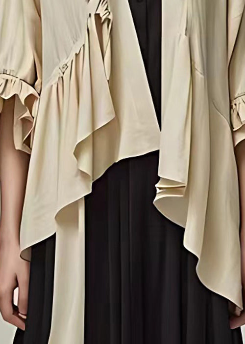 Khaki Ruffled Cotton Cardigan Butterfly Sleeve