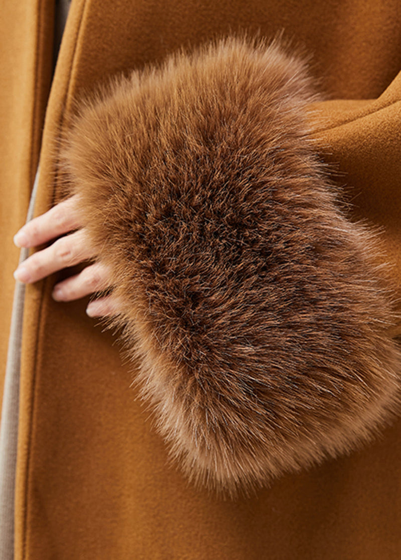 Khaki V Neck Oversized Woolen Trench Spring