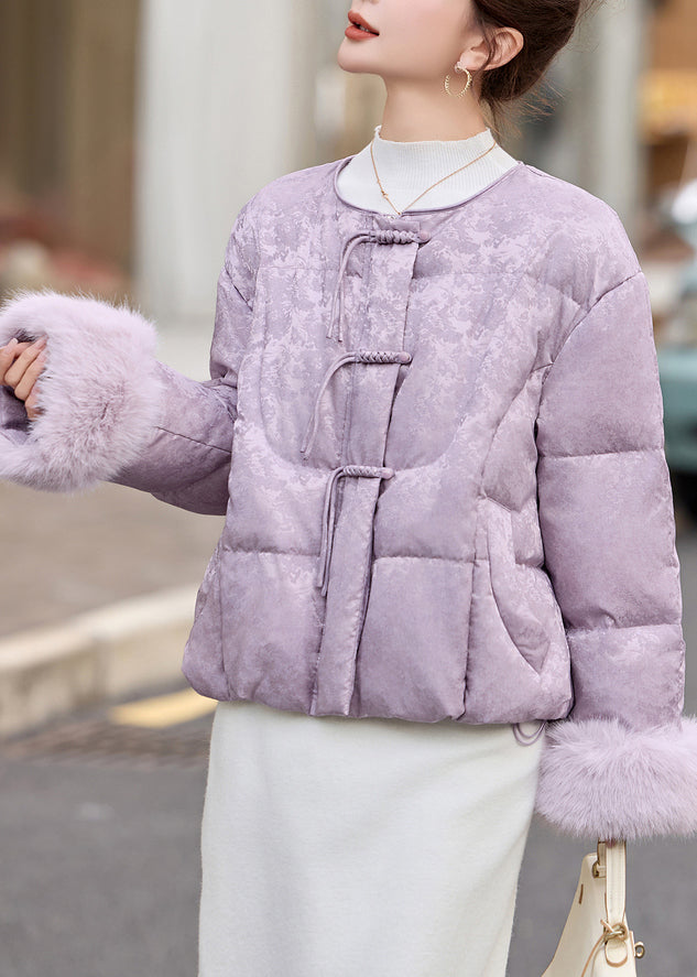 Lavender Chinese Button Jacquard Duck Down Down Coat Winter
