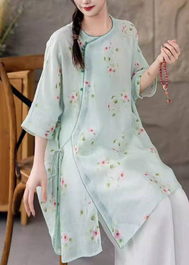 Light Green Side Open Linen Top Fall