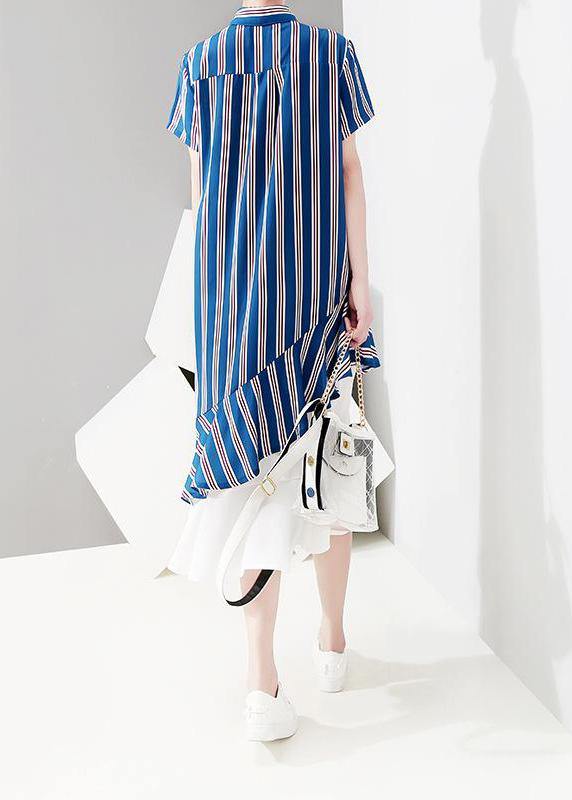 Metropolitan Museum Chiffon Ruffles Short Sleeve Striped Dress