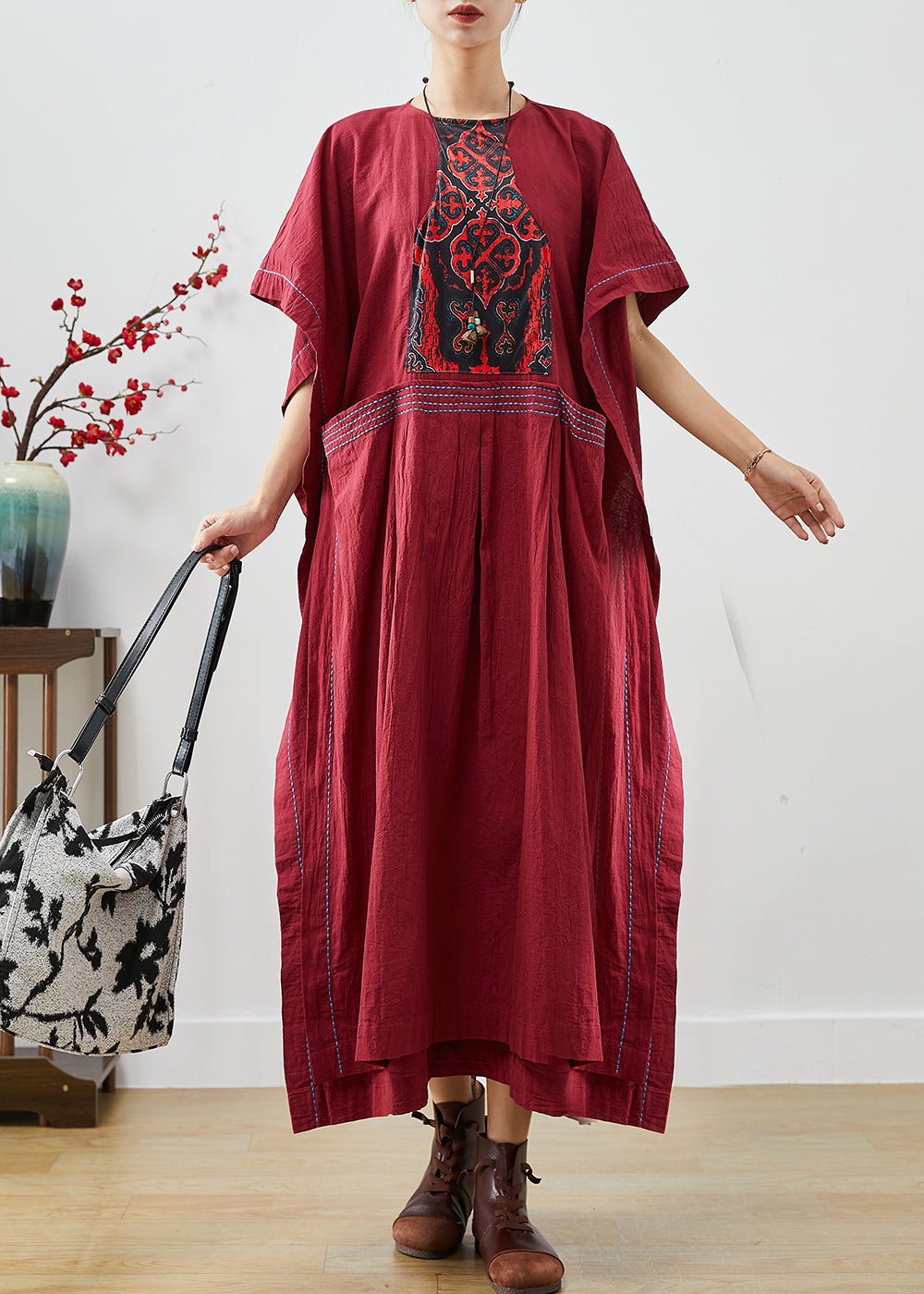 Mulberry Embroideried Patchwork Cotton Dresses Summer