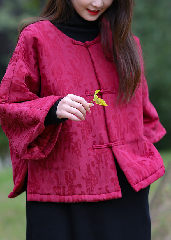 Mulberry O-neck Print Button Warm Fleece Cotton Parka Winter