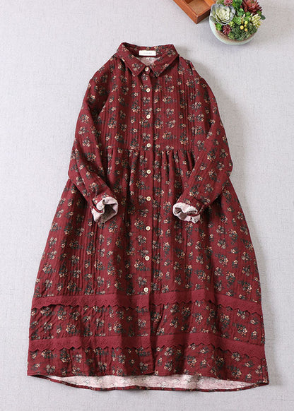 Mulberry Print Button Cotton Holiday Dress Spring