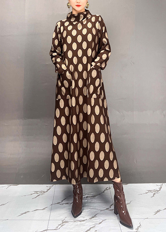 Mulberry Turtleneck Dot Print Maxi Dress Spring