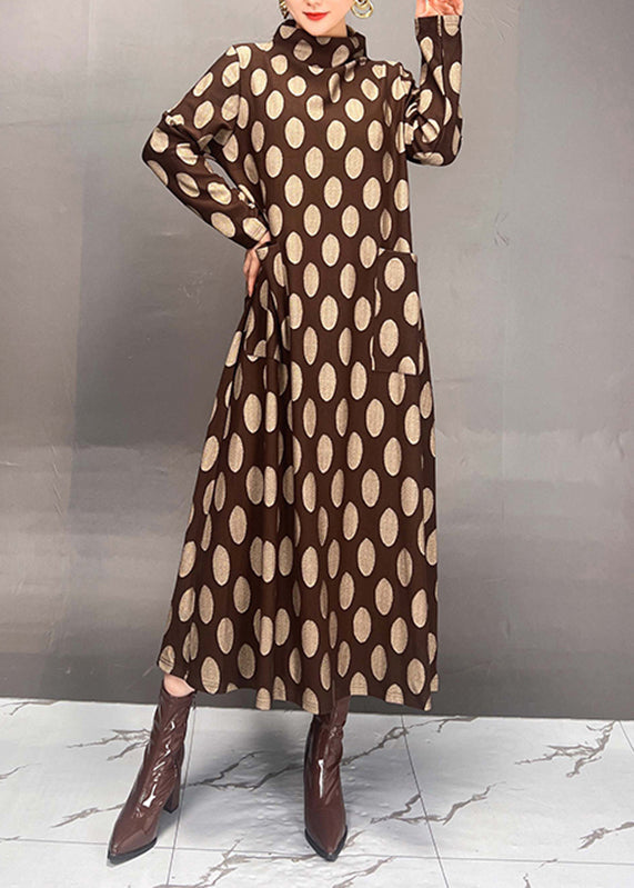 Mulberry Turtleneck Dot Print Maxi Dress Spring