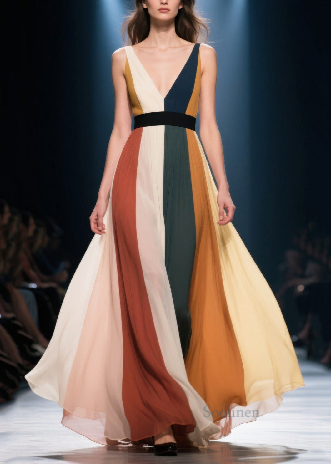 Multicolour Oversized Striped Chiffon Long Dress Summer